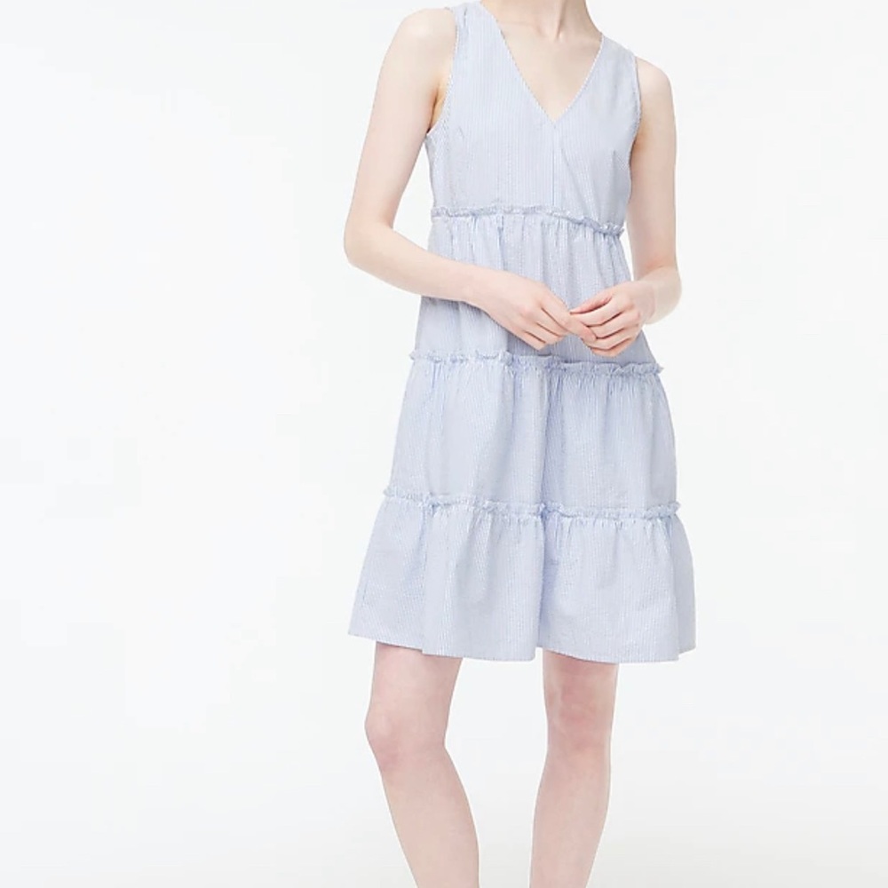 J Crew Factory Seersucker ruffle mini dress